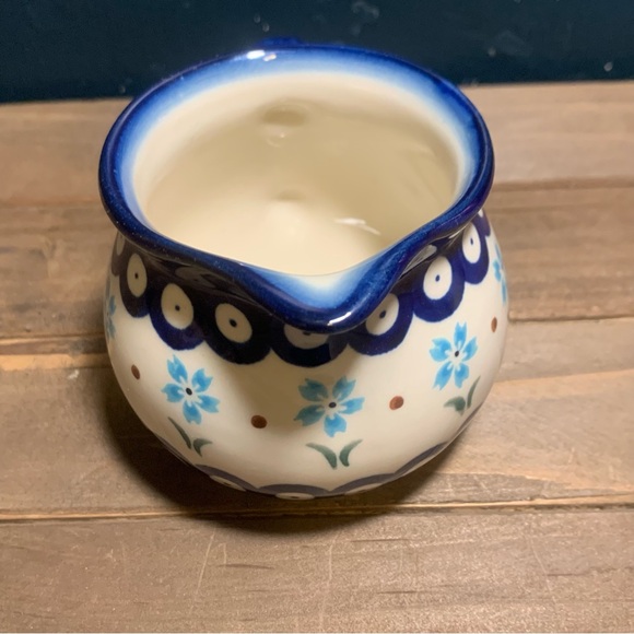 Boleslawiec Polish Pottery Small Creamer Hand Made In Poland Blue Daisy Pattern - Picture 5 of 9